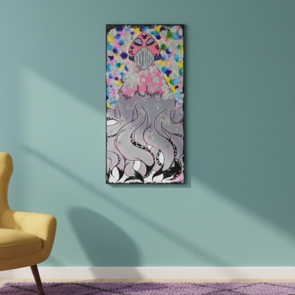 HANDCRAFTED Abstract Alien Painting HANDMADE Artwork HANDPAINTED Wall Art Decor